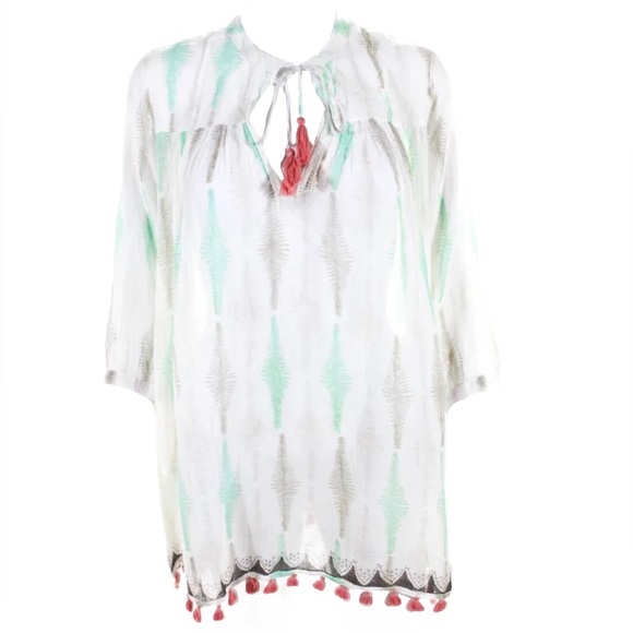 Roberta Roller Rabbit Tops - Roller Rabbit Serafina Palm Pattern Tunic💚🤍💗